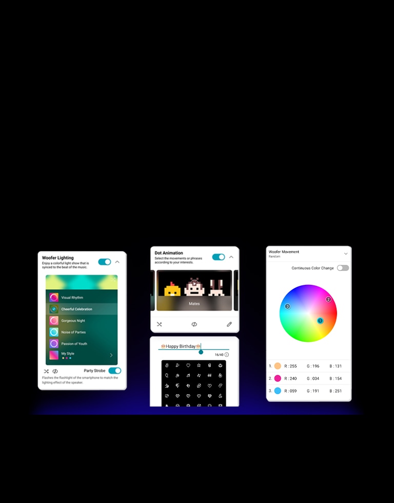 Screen capture of XBOOM APP. You can customize the lightings through the app.