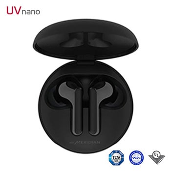 A top view of a cradle opened up and two earbuds inside it 1