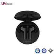 LG TONE Free HBS-FN6 Bluetooth® Wireless Stereo Earbuds with UVnano Charging Case and Meridian Audio, A top view of a cradle opened up and two earbuds inside it , HBS-FN6, thumbnail 1