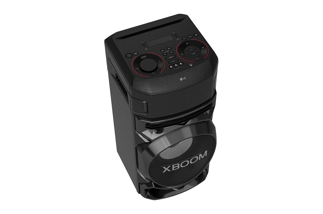 LG XBOOM RN5, Tweeter 2''x2, Woofer 8'', Super Bass Boost, Bass Blast, Party Strobe, DJ App & DJ Pad, Karaoke Star & Vocal Sound control, Guitar Input, diagonal view with the right side forward, RN5, thumbnail 11