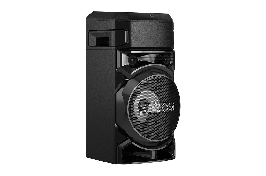 LG XBOOM RN5, Tweeter 2''x2, Woofer 8'', Super Bass Boost, Bass Blast, Party Strobe, DJ App & DJ Pad, Karaoke Star & Vocal Sound control, Guitar Input, front view with green lighting, RN5, thumbnail 4