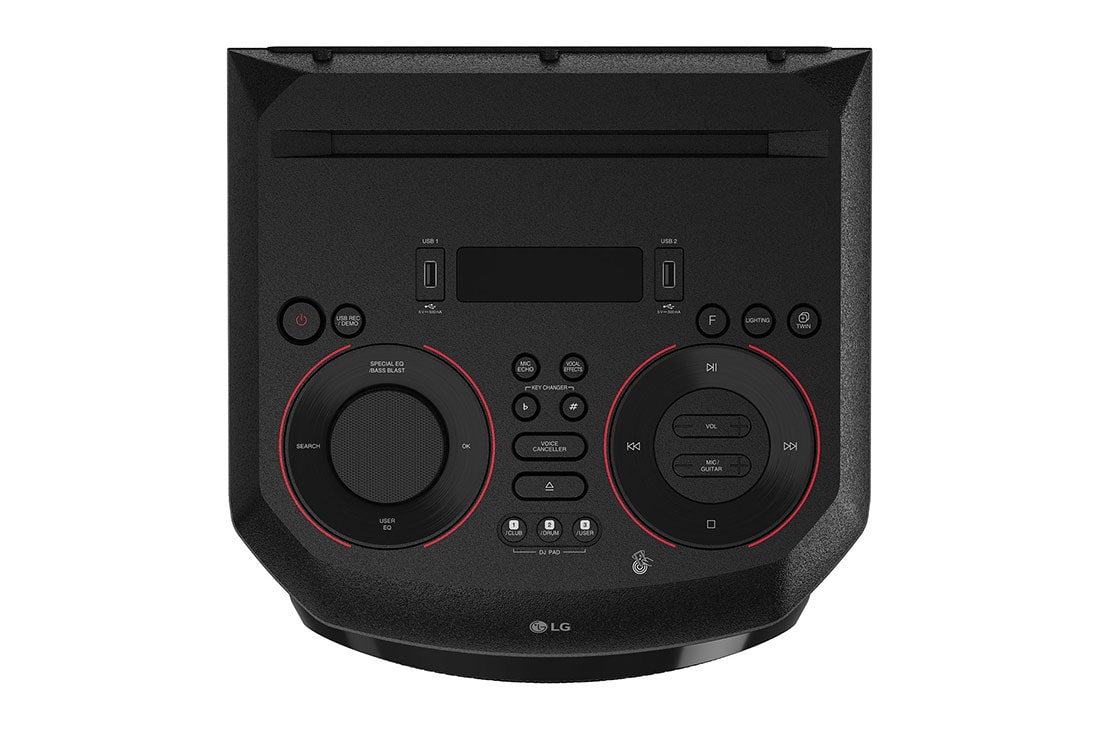 LG XBOOM RN5, Tweeter 2''x2, Woofer 8'', Super Bass Boost, Bass Blast, Party Strobe, DJ App & DJ Pad, Karaoke Star & Vocal Sound control, Guitar Input, top -15 degree view, RN5, thumbnail 5