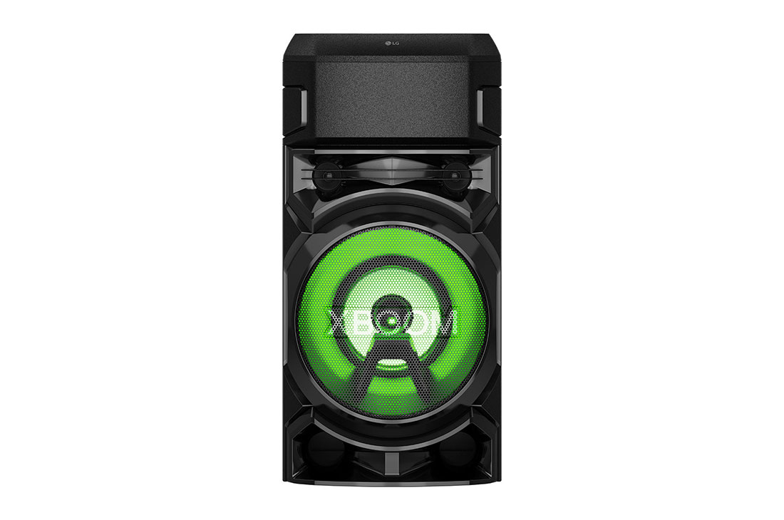 LG XBOOM RN5, Tweeter 2''x2, Woofer 8'', Super Bass Boost, Bass Blast, Party Strobe, DJ App & DJ Pad, Karaoke Star & Vocal Sound control, Guitar Input, top and right 30 degree side view, RN5, thumbnail 9