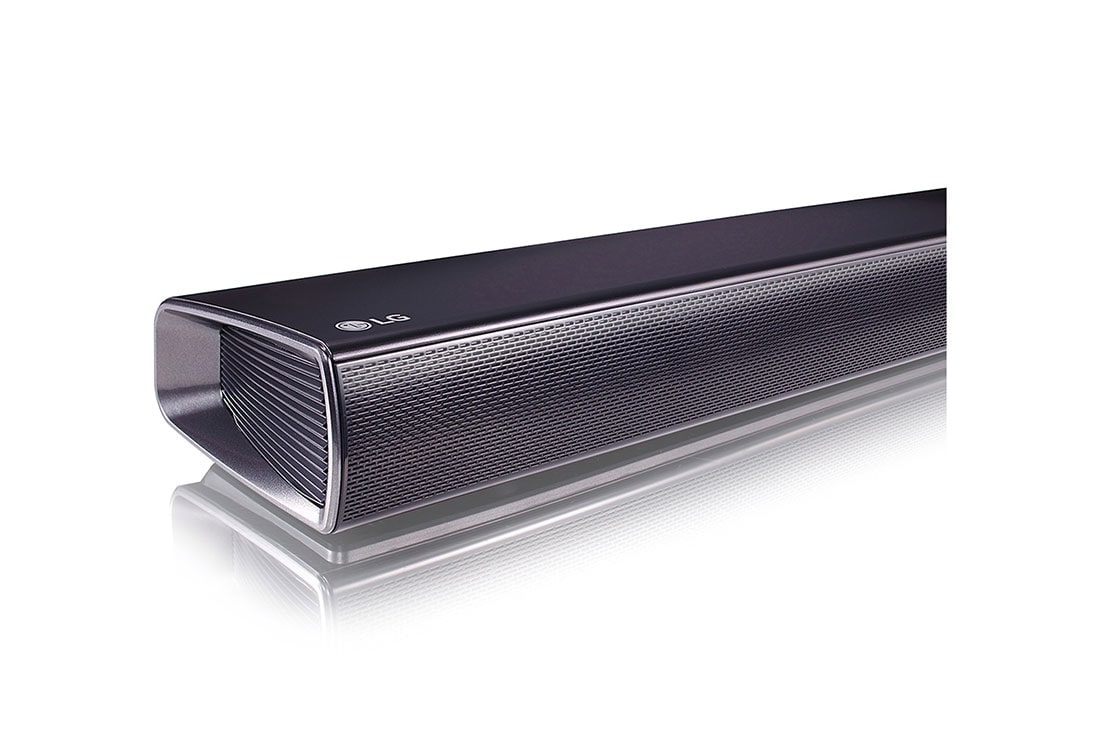 LG SQC1 2.1ch 160W soundbar with Subwoofer, close up of left side with LG logo on top, SQC1, thumbnail 8