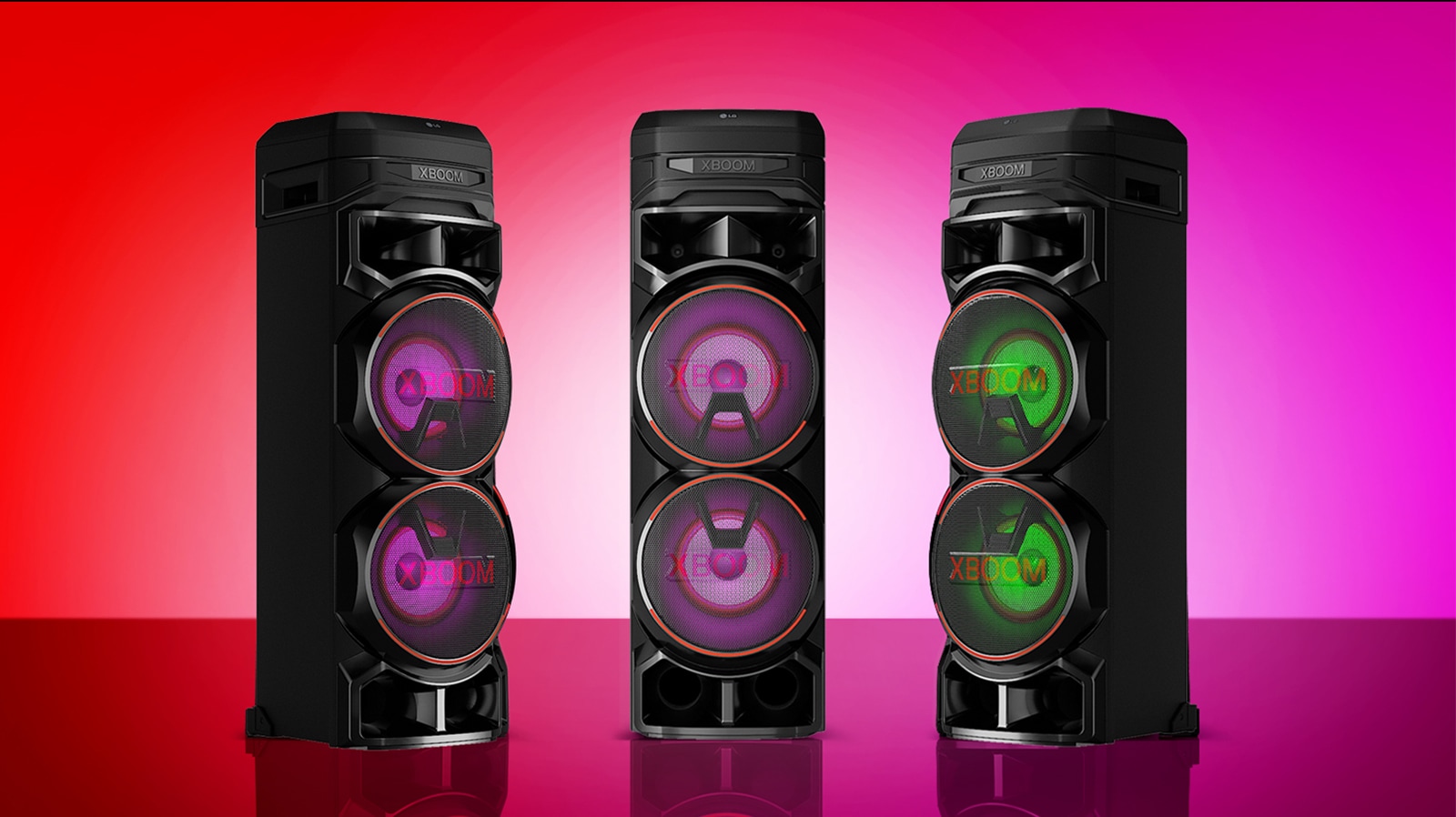 A video preview showing the different lighting of three LG XBOOMs.