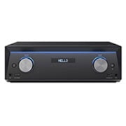 LG ﻿LG MR11 2300W, 4.2Ch AV Receiver System, Front view of multimedia receiver with blue lighting is on. 'Hello' is displayed on the panel, MR11, thumbnail 5