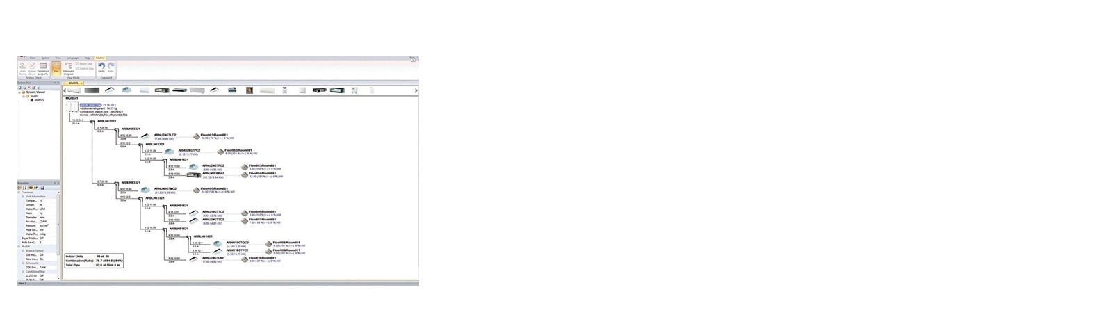 A program screen illuminates a complex diagram detailing the connections within the Multi V system.