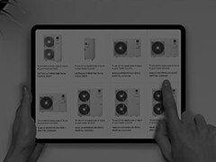 A product image of LG THERMA V Split type with a background of trees and clear sky.
