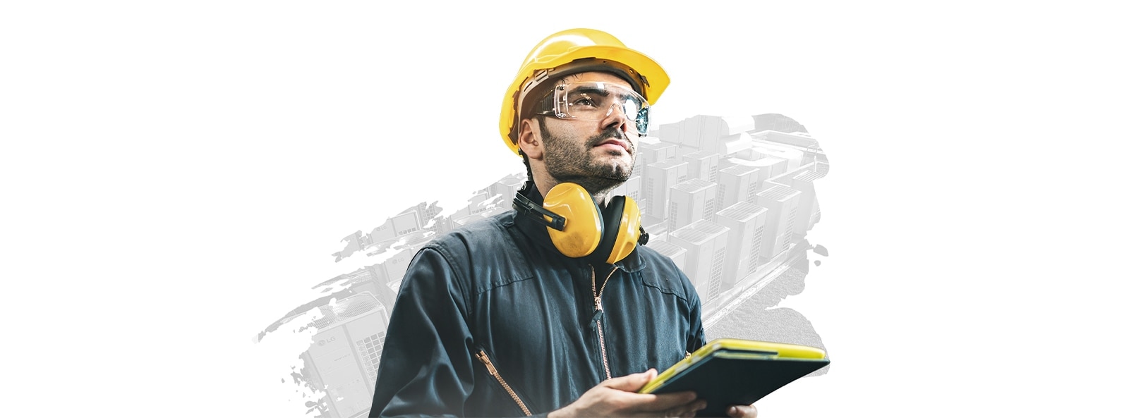 HVAC installer wearing a safety helmet