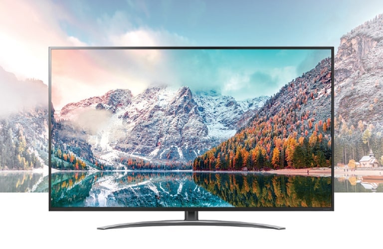 A TV with STB-6500 is screening the natural scenery at high resolution.