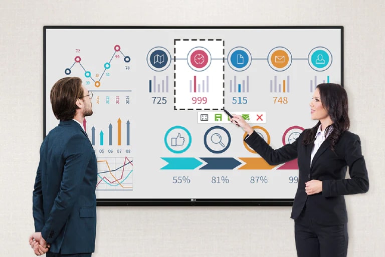 A woman captures part of the TR3BG and explains it to the man.