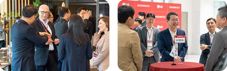 Networking and discussions at LG GCAHR 2024 event, featuring global participants collaborating on HVAC and heat pump innovations.