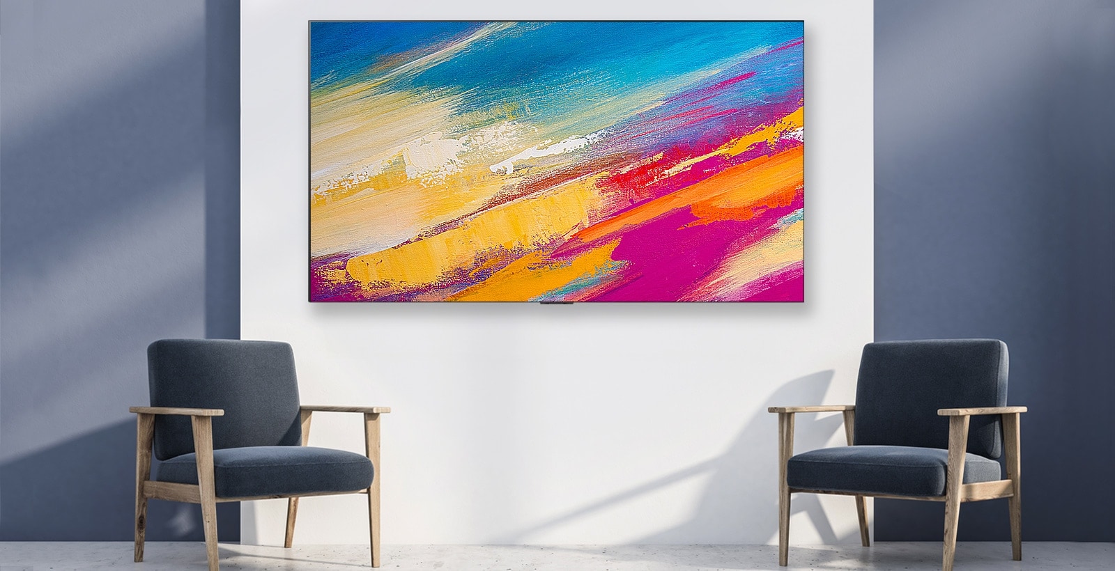 A TV on the wall shows the artwork, and the texture of the screen is so good as if it were in a gallery.