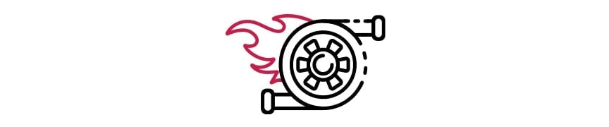 The turbo component, outlined in black, features a red-outlined flame at its left end.