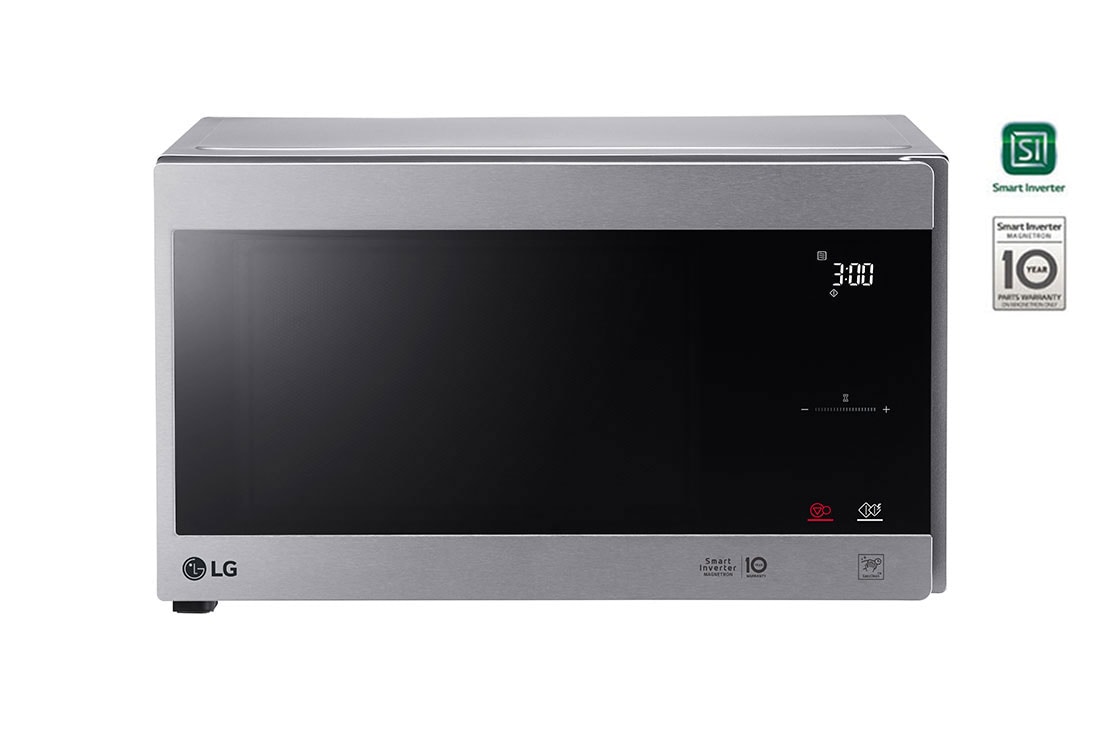 LG Microwave Oven, 42litres, Silver, Smart Inverter with 10year warranty, Grill, Smart Auto Cook, Full Glass Touch, Front-view, MS4295CIS