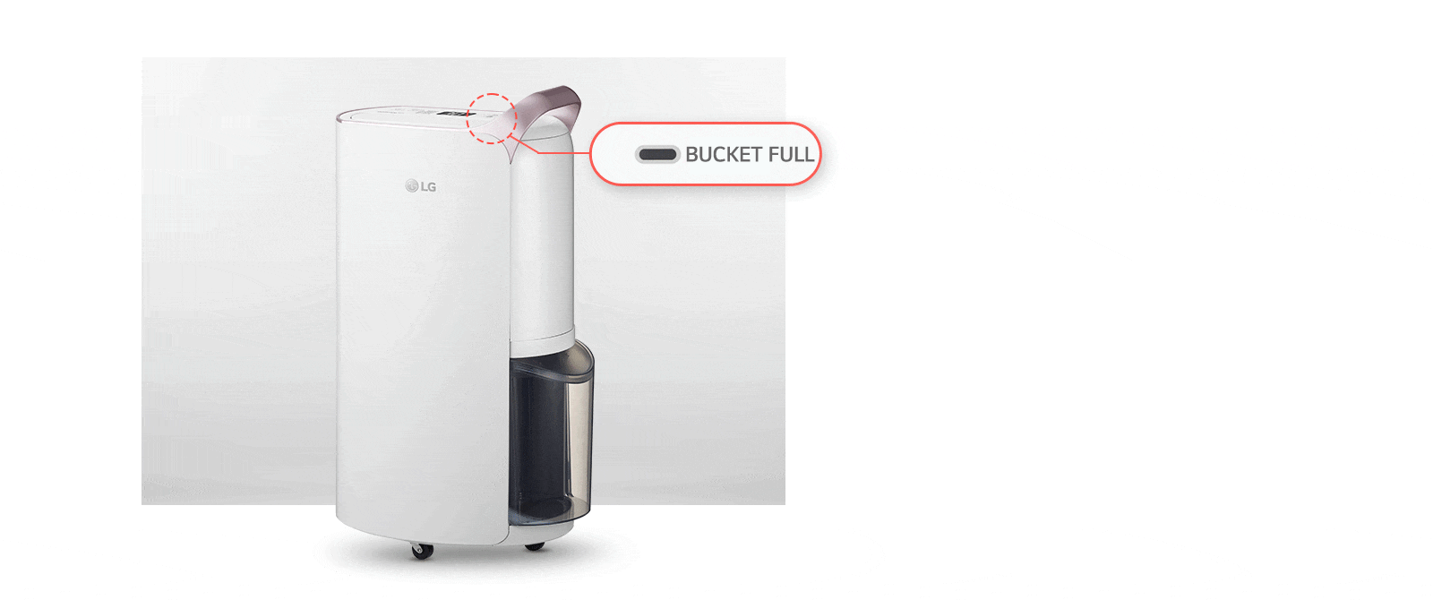 It shows the notification function to empty water tank via the light on the panel and water tank.