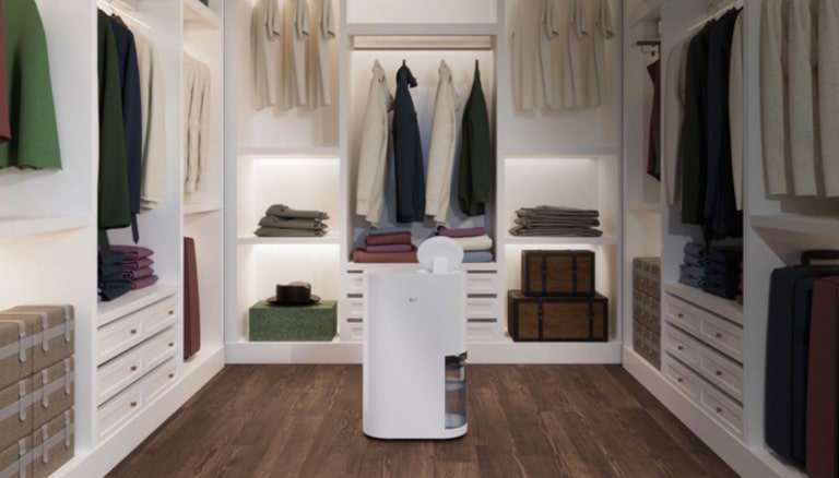 A dehumidifier is placed in the dressing room.