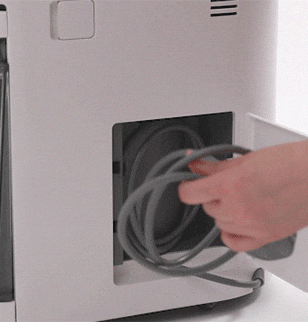 Cord stored neatly inside the LG dehumidifier