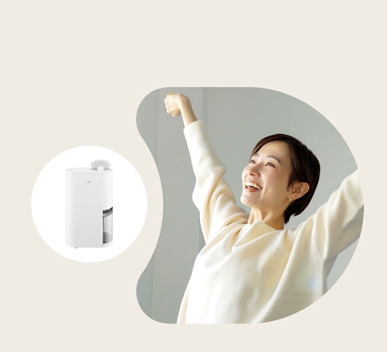 A person feeling comfortable in an LG dehumidifier and a pleasant environment