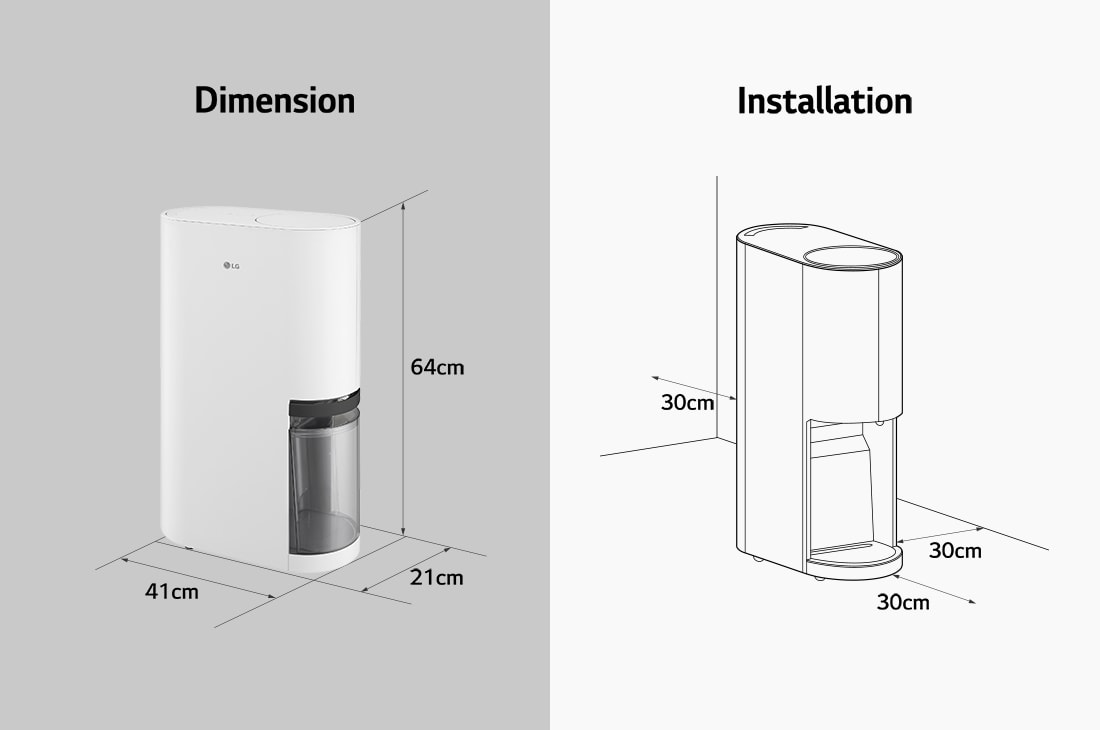 LG Puricare DUAL Inverter 14L Dehumidifier, Dimension, DD20GMWE1, thumbnail 16