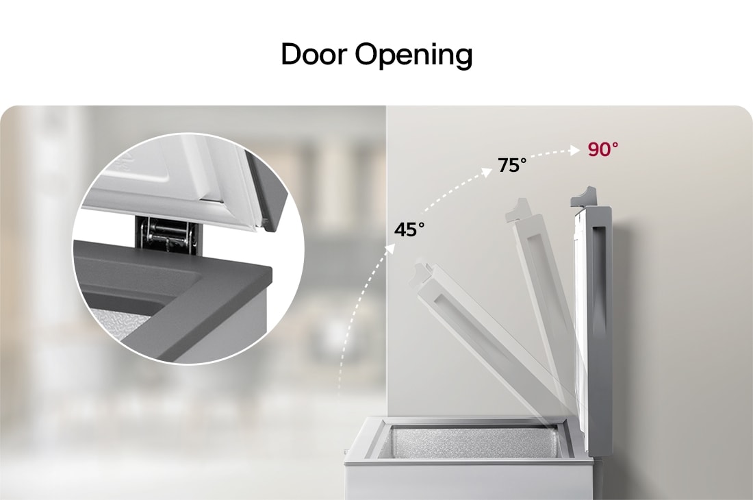 LG 309L, Chest Freezer, Stabilizer Free, Child Lock, Full-Surround Cooling, External Controller, Basket, LG chest freezer lid opening up to 90 degrees, GCFB316BQCF, thumbnail 14