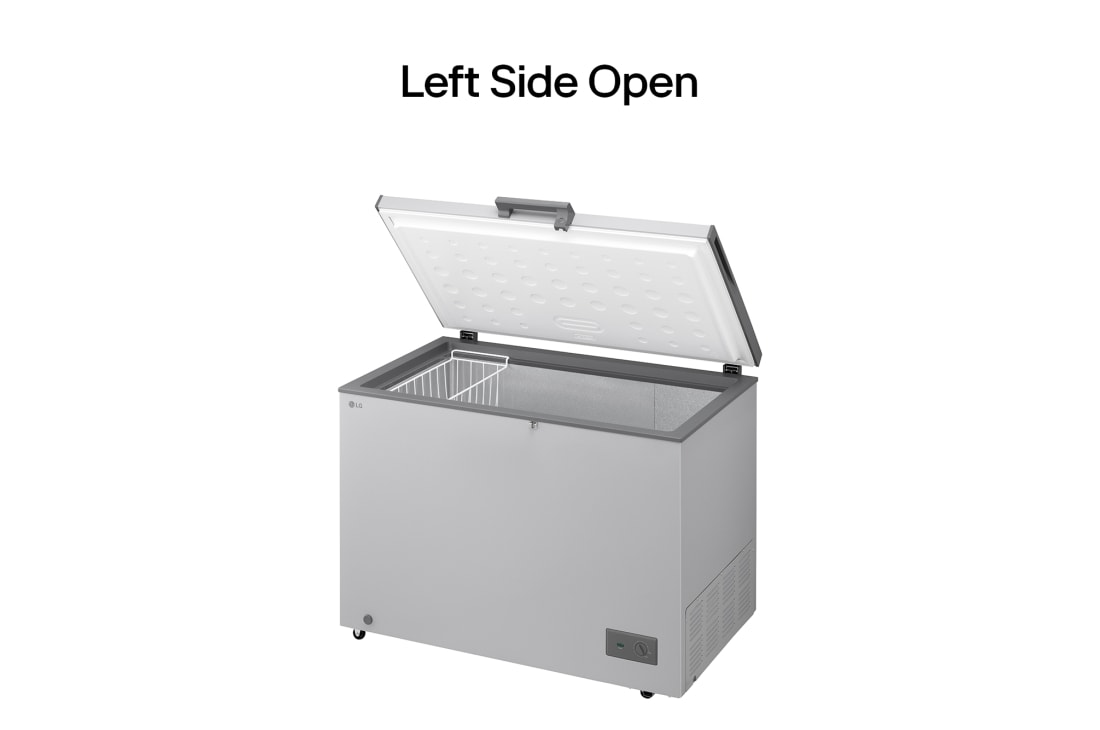 LG 143L, Chest Freezer, Stabilizer Free, Child Lock, Full-Surround Cooling, External Controller, Basket, LG chest freezer side view showing door opening, GCFB145BQCF, thumbnail 5