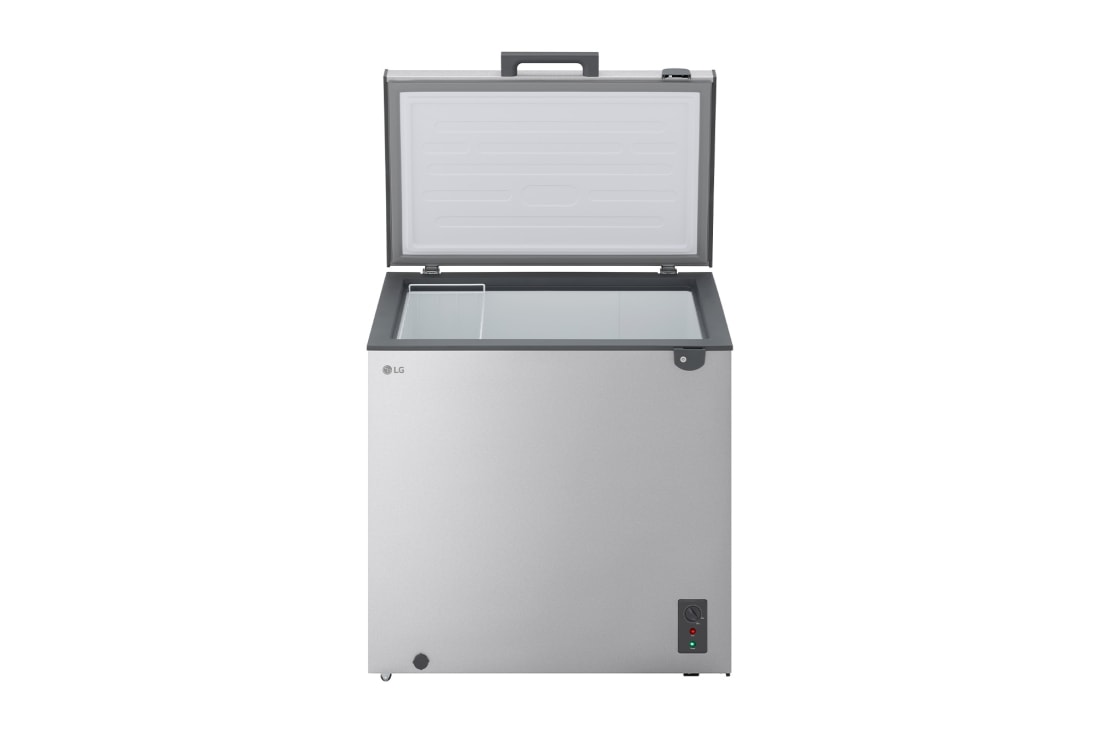 LG 194L Chest Freezer Silver, LG chest freezer side view showing door opening, GCFB205BQCF, thumbnail 3