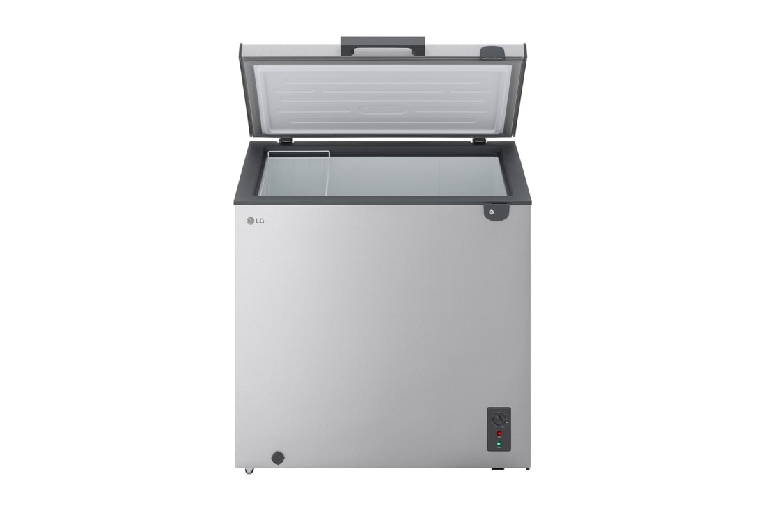 LG 194L Chest Freezer Silver, LG chest freezer side view showing half door opening, GCFB205BQCF, thumbnail 4