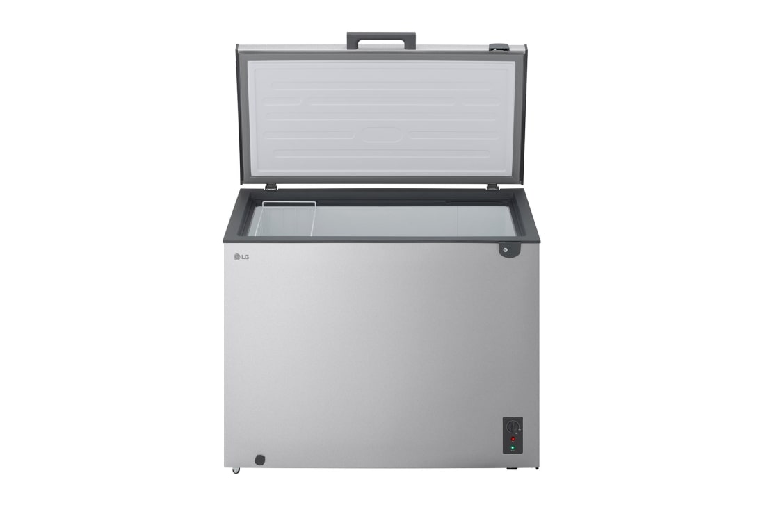 LG 243L Chest Freezer Silver, LG chest freezer side view showing door opening, GCFB255BQCF, thumbnail 3