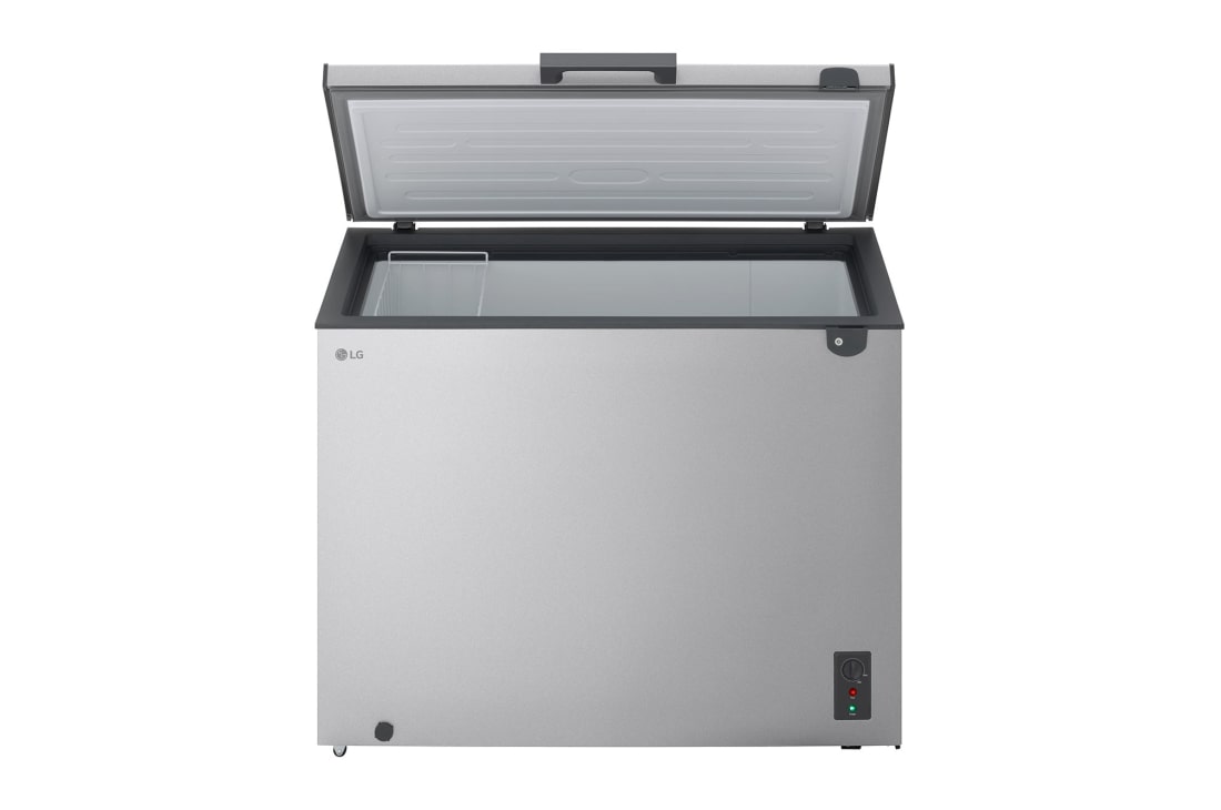 LG 243L Chest Freezer Silver, LG chest freezer side view showing half door opening, GCFB255BQCF, thumbnail 4