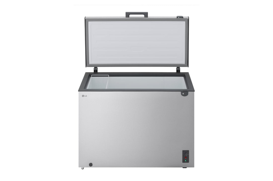 LG 497L Chest Freezer Silver, LG chest freezer side view showing door opening, GCFB505BQCF, thumbnail 3