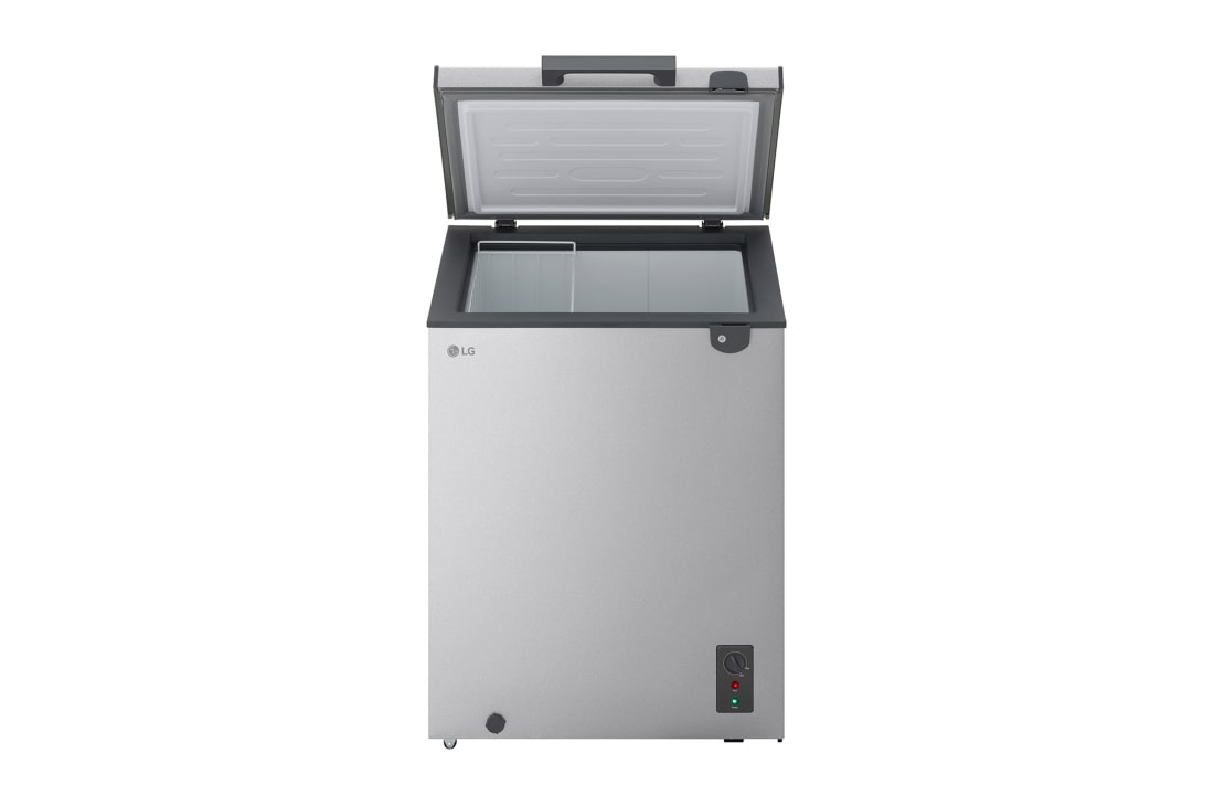 LG 137L Chest Freezer Silver, LG chest freezer side view showing door opening, GCFB155BQCF, thumbnail 3