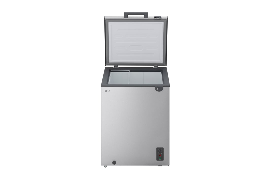 LG 137L Chest Freezer Silver, LG chest freezer side view showing half door opening, GCFB155BQCF, thumbnail 4