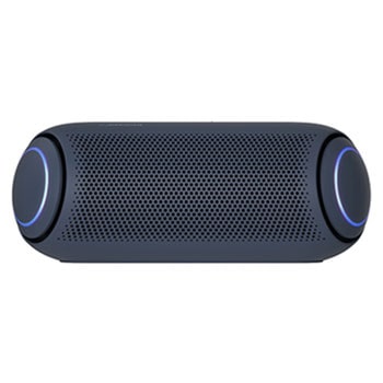 Light shines from the surroundings and the front of the XBOOM Go with sky blue lighting on either end is visible.1