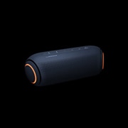 LG XBOOM Go PL5 20W Portable Bluetooth Speaker with Meridian Audio Technology, An XBOOM Go with circular orange lighting on each end. The view is angled down 15 degrees., PL5, thumbnail 8