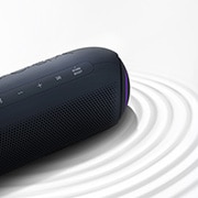 LG XBOOMGo PL7, On a white background, LG XBOOM Go faces the upper right with purple lighting, there is a ripple effect under the product., PL7, thumbnail 5
