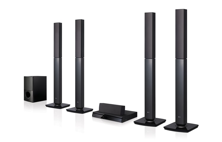 LG 1000W 5.1CH HOME THEATRE SYSTEM , JERSEY SPEAKER, 4 TALLBOY, FRONT FIRING SUBWOOFER, LHD655-FB, thumbnail 1