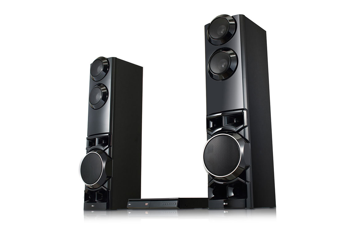 LG 1250W 4.2CH HOME THEATER SYSTEM, DUAL SUBWOOFER, AUX IN, diagonal set gaze-up view with the right side forward, LHD687BG, thumbnail 9
