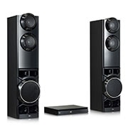 LG 1250W 4.2CH HOME THEATER SYSTEM, DUAL SUBWOOFER, AUX IN, diagonal set view with the left side forward, LHD687BG, thumbnail 2