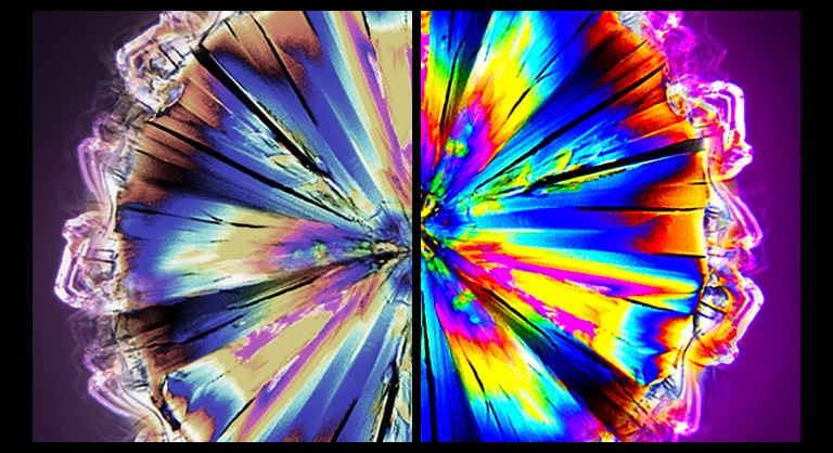 A comparison of color purity between conventional and NanoCell tech.