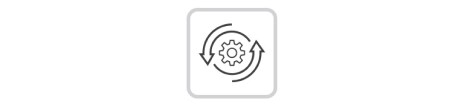 A cogwheel surrounded by two circulating arrows.	