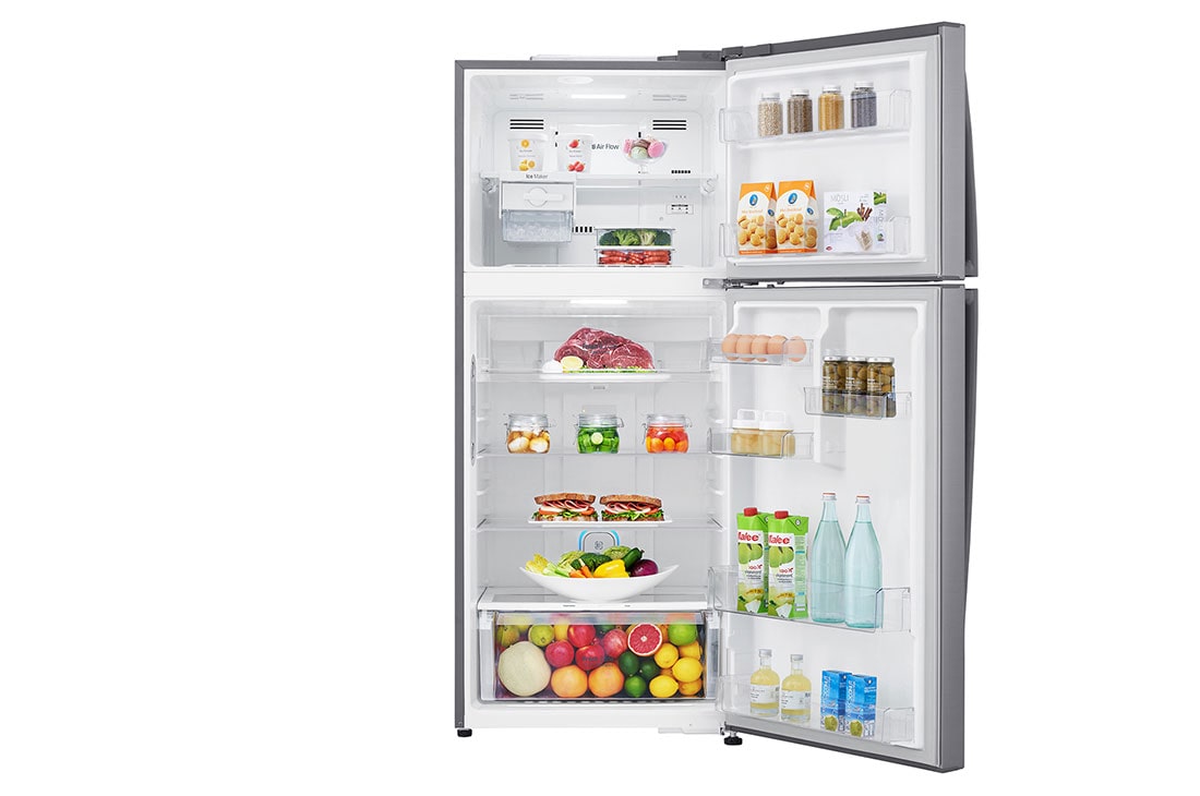 LG 444L, Silver, Top Freezer Refrigerator with Door Cooling, LINEAR Cooling™ and HygieneFresh+™, GL-H432HLHN-Front open food, GL-H432HLHN, thumbnail 2