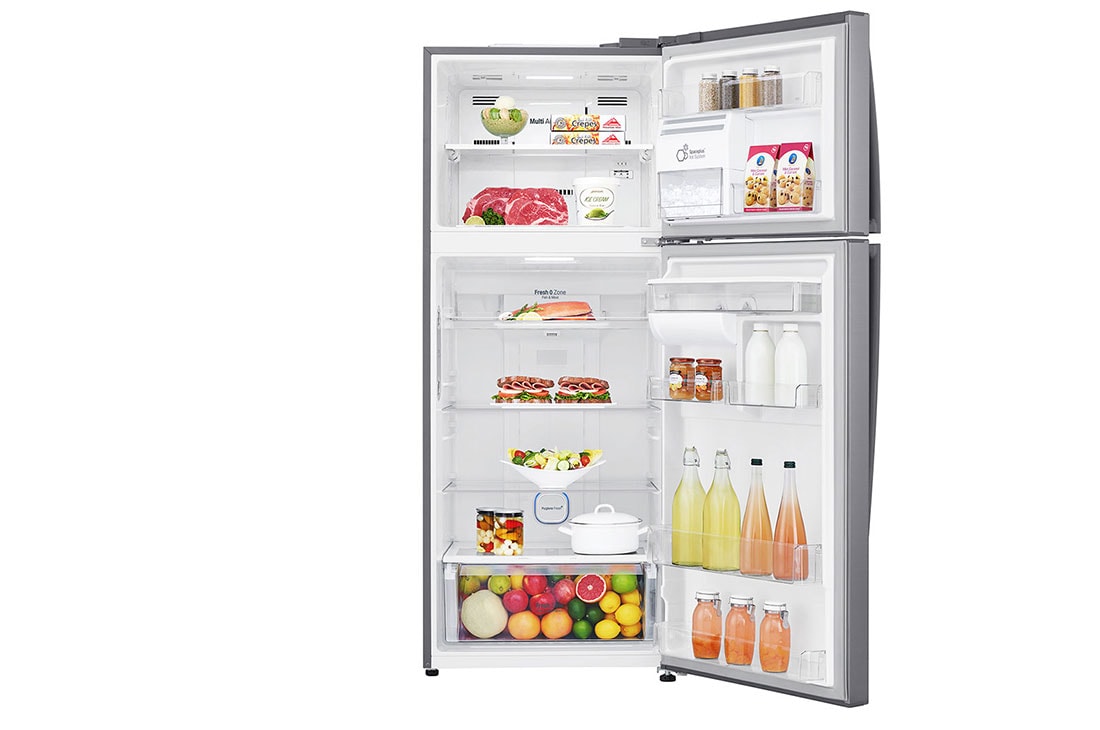LG 438Ltr Top Freezer with Door Mounted Auto Ice Maker, GL-H502HLHN-Front open food, GL-H502HLHL, thumbnail 2