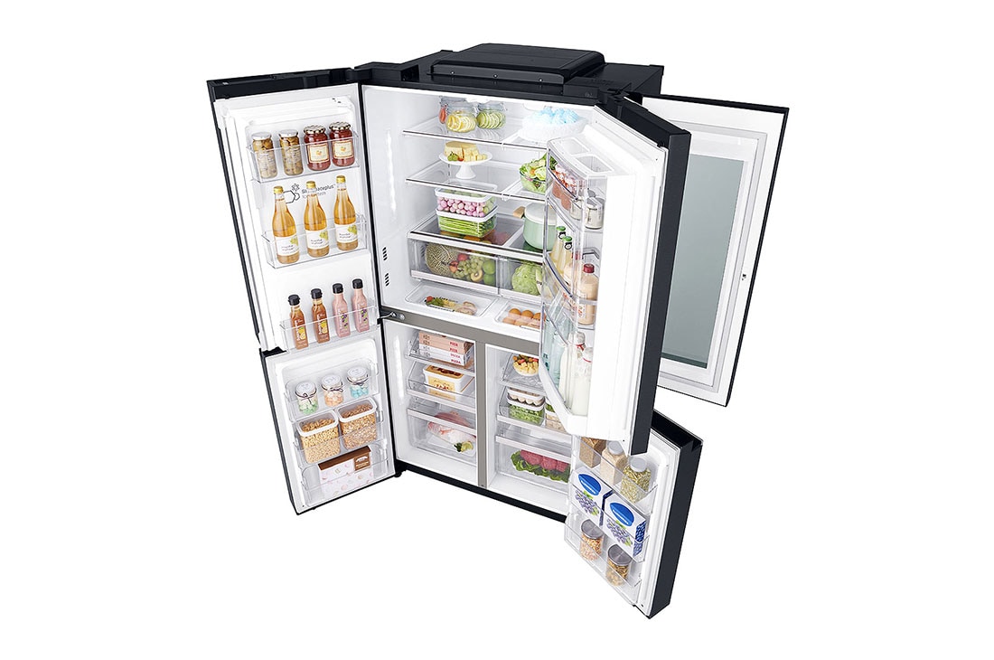 LG 889 Ltr, Instaview Door-in-Door, French Door Side by Side, LG GR-X31FMQH Top Perspective Open, GR-X31FMQHL, thumbnail 13