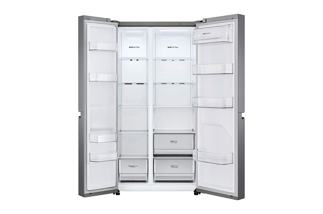 LG 688(L) | Side by Side Refrigerator |Smart Inverter Compressor | Multi Air Flow | Smart Diagnosis™, front open view, GC-B257JLYL, thumbnail 6