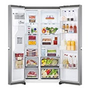 LG 674(L) | Side by Side Refrigerator |Smart Inverter Compressor | Multi Air Flow | Smart Diagnosis™, front door open withcontent , GC-L257SLRL, thumbnail 4