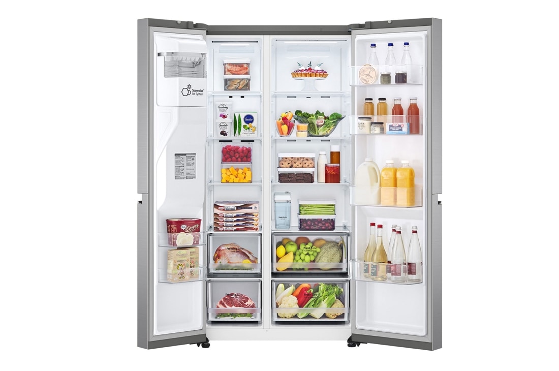 LG 674(L) | Side by Side Refrigerator |Smart Inverter Compressor | Multi Air Flow | Smart Diagnosis™, front door open withcontent , GC-L257SLRL, thumbnail 4