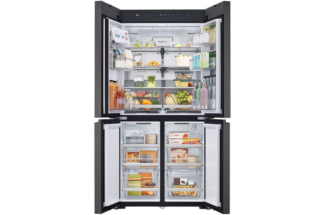 LG 671L , French Door, MoodUP® Refrigerators, Objet Collection, 3 Star, door open with food , GR-A24FDMMB, thumbnail 11