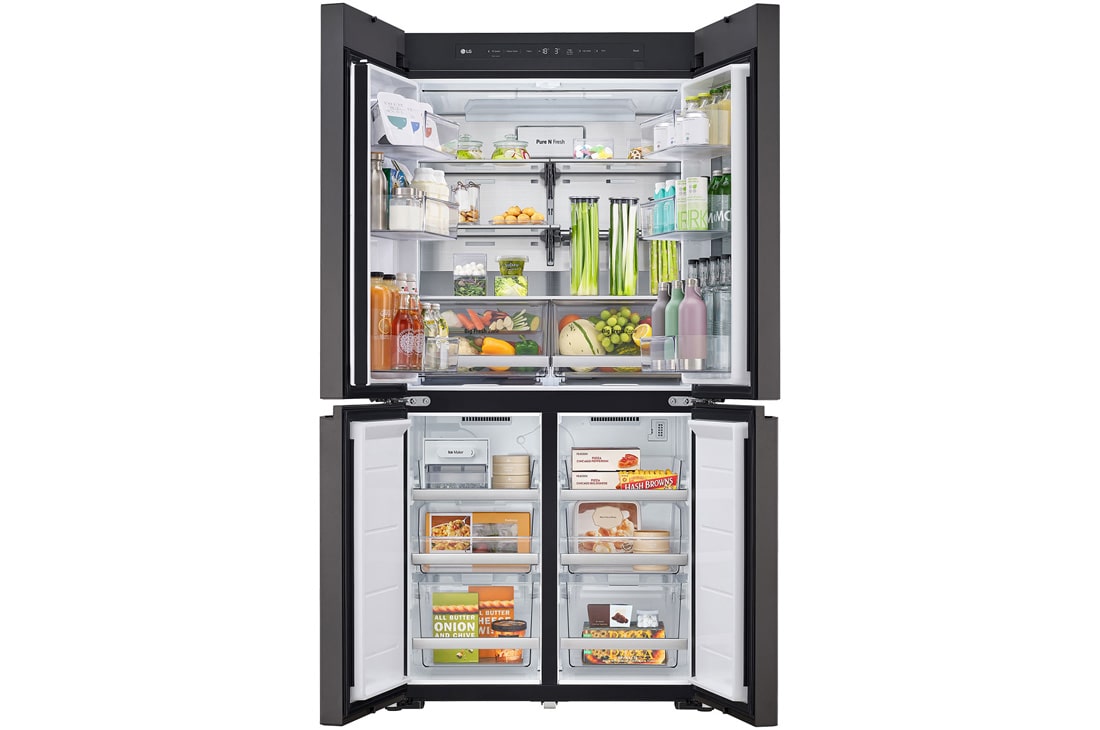 LG 671L , French Door, MoodUP® Refrigerators, Objet Collection, 3 Star, door open with food , GR-A24FDMMB, thumbnail 9