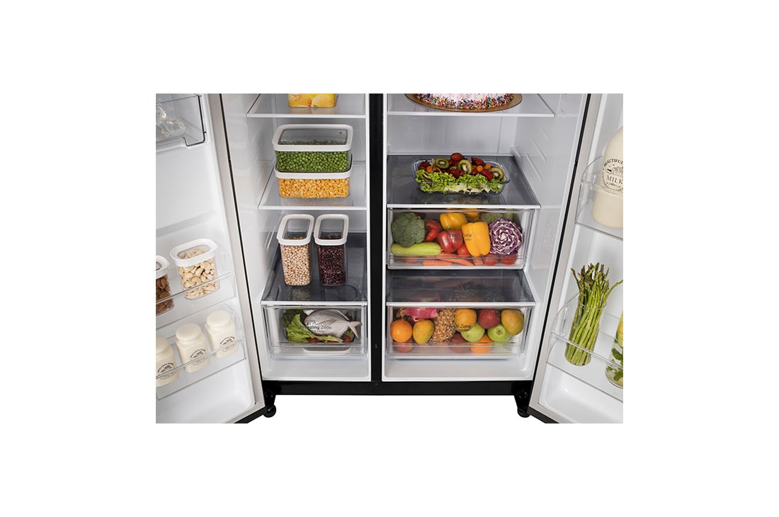 LG 674L Side-by-Side Refrigerator with Multi Air Flow, Multi Digital Sensors, Smart Diagnosis™, Matte Black Finish, 3-Star, Drawer Detail view, GC-B257KQJW, thumbnail 5